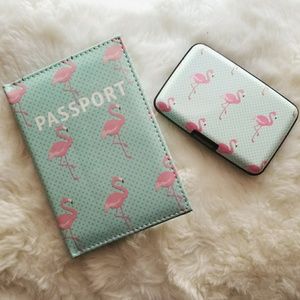 Mint Tiny Flamingo Passport Cover
